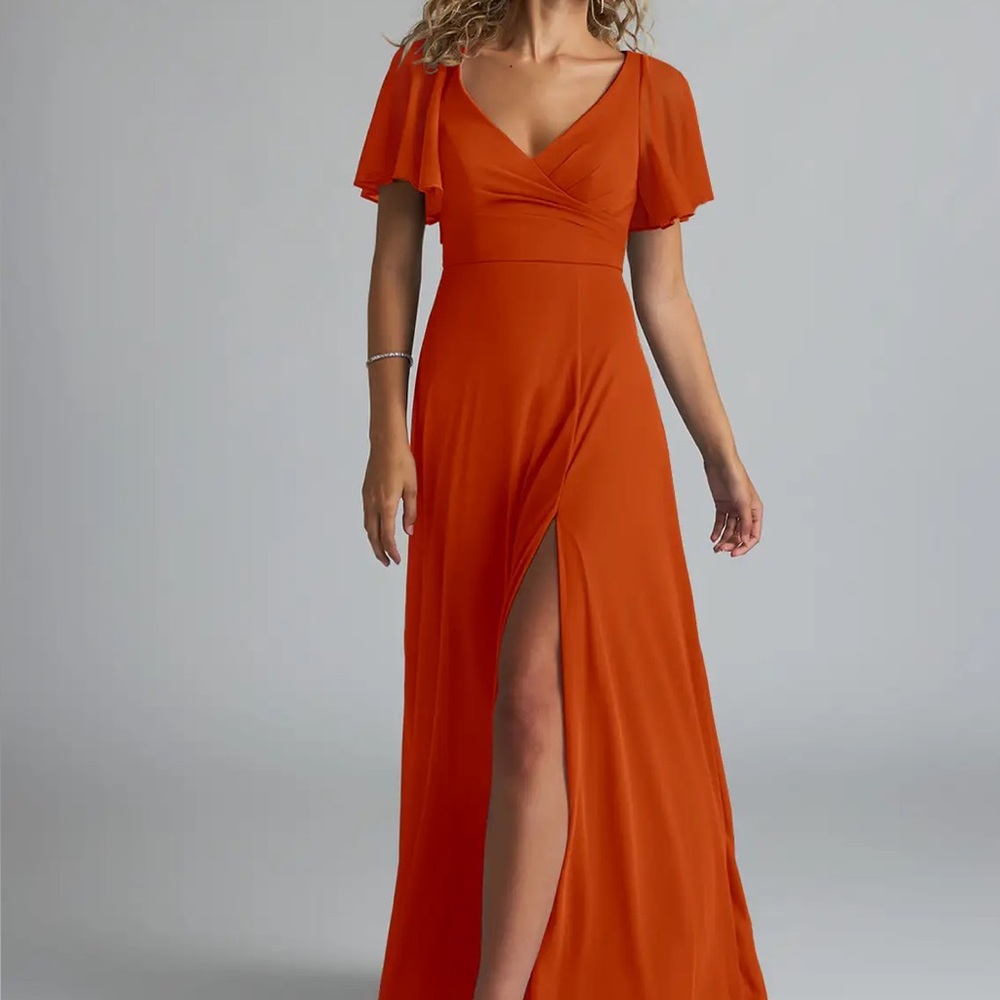 Azazie Orange Wrap Pleated Gown